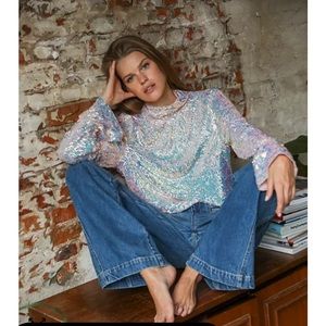 Free People Moonstruck Sequined Open Back Top size Small (will fit medium)